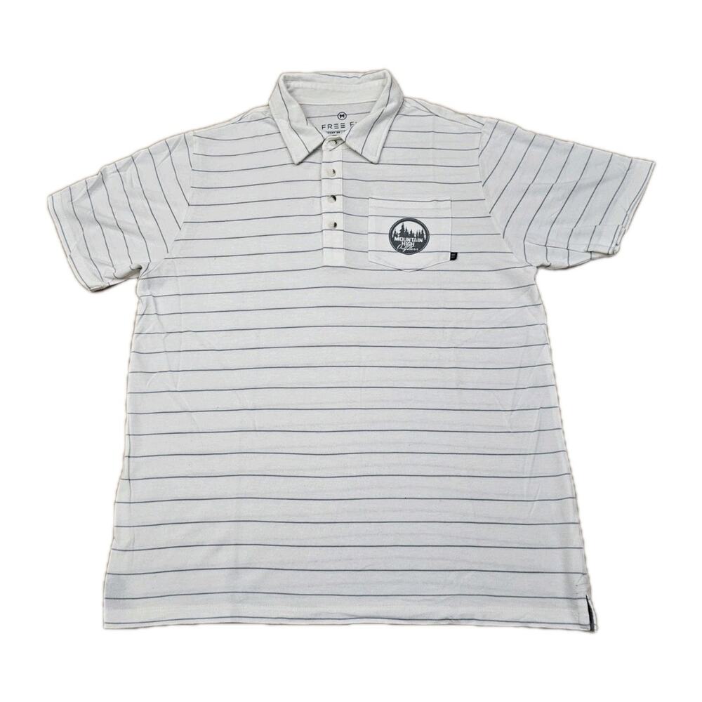 Free Fly Shirt Mens Medium Striped Polo Performance Bamboo Short Sleeve Casual